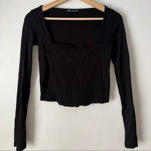 Zara Square Neck Ribbed Long Sleeve Crop